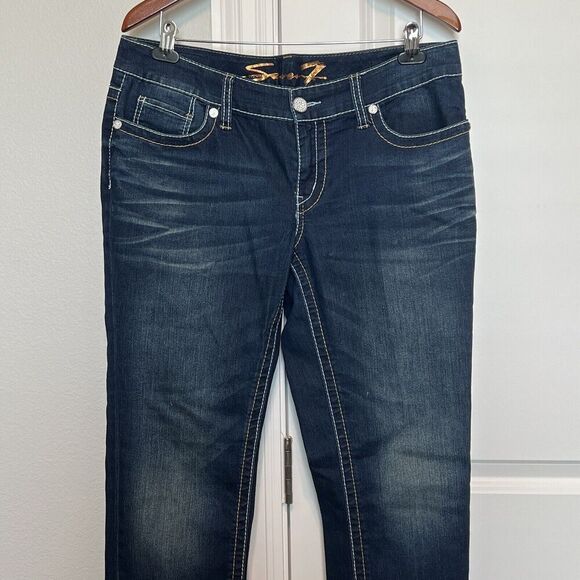 Seven7 Womens Blue Skinny Jeans Mid Rise Pockets Logo Cotton Blend - Picture 3 of 13